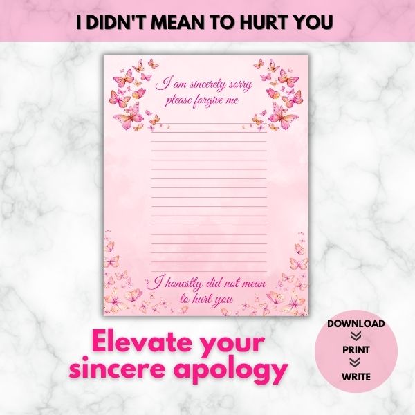 I Didn’t Mean to Hurt You – Printable Apology Prompt Paper (Lined)