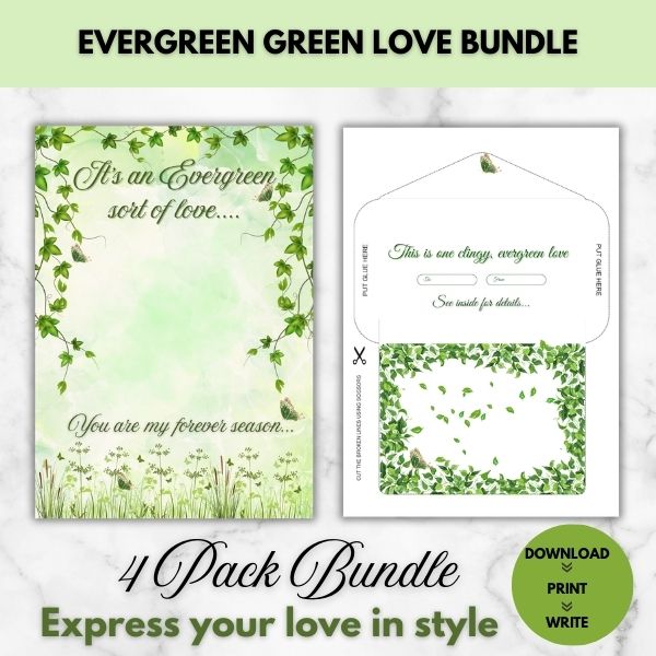 I’m Not Saying I’m Obsessed With You & An Evergreen Sort of Love – Romantic Love Letter Paper 4 pack Bundle (Unlined)