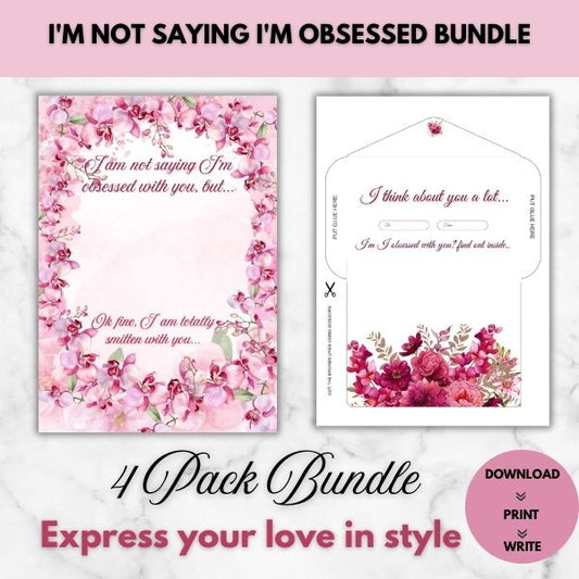 I’m Not Saying I’m Obsessed With You & An Evergreen Sort of Love – Romantic Love Letter Paper 4 pack Bundle (Unlined)