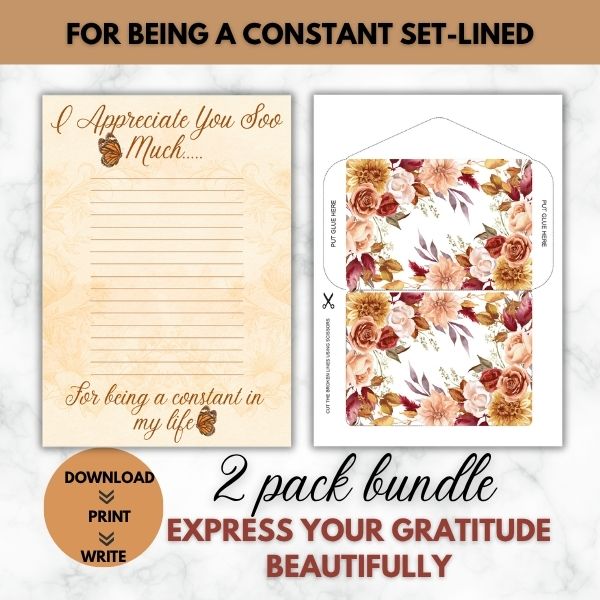 For Being a Constant in My Life- Gratitude Letter Prompt Paper Set (Lined)