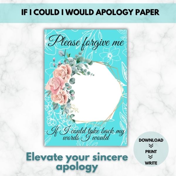 If I could I would Apology Prompt Paper– Printable Guided Apology Paper