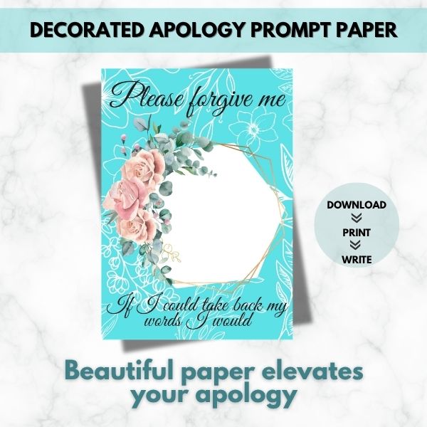 If I could I would Apology Prompt Paper– Printable Guided Apology Paper