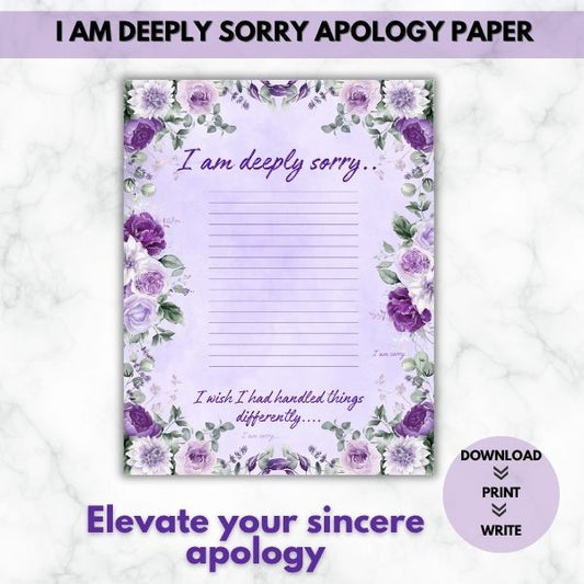 I Am Deeply Sorry - Apology Prompt Paper (Lined)