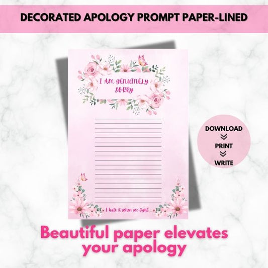 I Am Genuinely Sorry - Apology Prompt Paper (Lined)