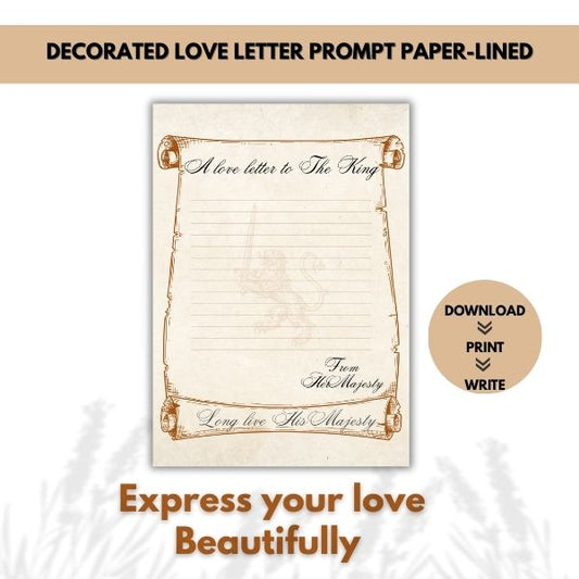 Long live The King – Royal Romance Love Letter Paper & Envelope Set (Lined)