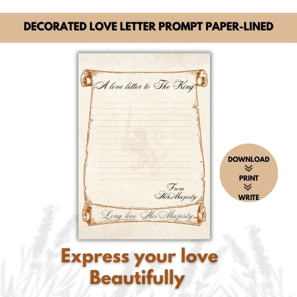 Long live The King – Royal Romance Love Letter Paper & Envelope Set (Lined)