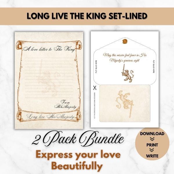 Long live The King – Royal Romance Love Letter Paper & Envelope Set (Lined)