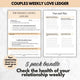 Couples Weekly Check-in Ledger – Printable Relationship Check-In Worksheet (5 Page Guided Relationship Audit)
