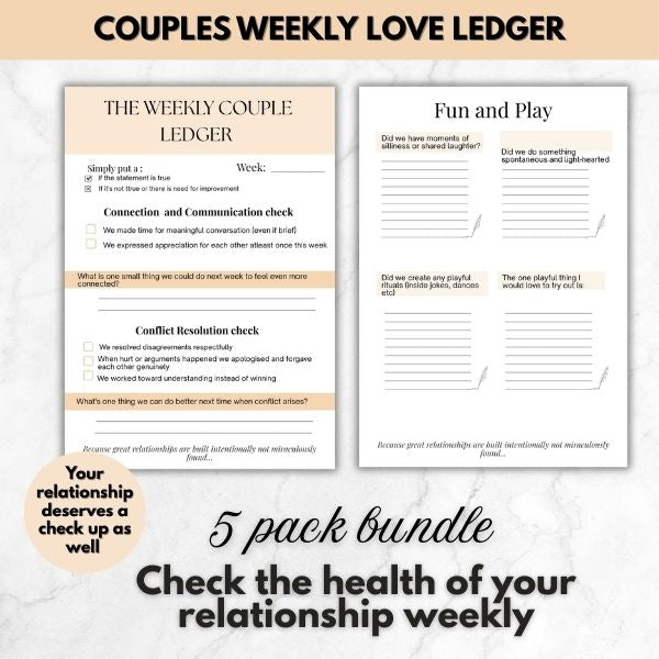 Couples Weekly Check-in Ledger – Printable Relationship Check-In Worksheet (5 Page Guided Relationship Audit)