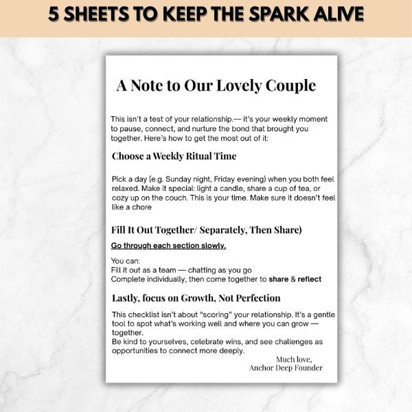 Couples Weekly Check-in Ledger – Printable Relationship Check-In Worksheet (5 Page Guided Relationship Audit)