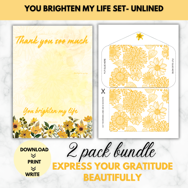 You Brighten My Life- Gratitude Letter Prompt Paper Set( Unlined)