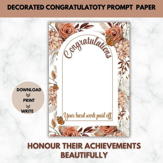 Your Hard Work Paid Off- Celebratory/ Congratulatory Prompt Paper Set