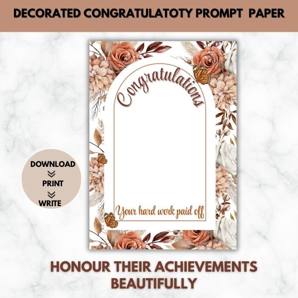 Your Hard Work Paid Off- Celebratory/ Congratulatory Prompt Paper Set